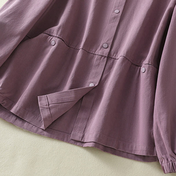 Buddha Stones Plain Button Design Stand Collar Women's Cotton Jacket - image 5