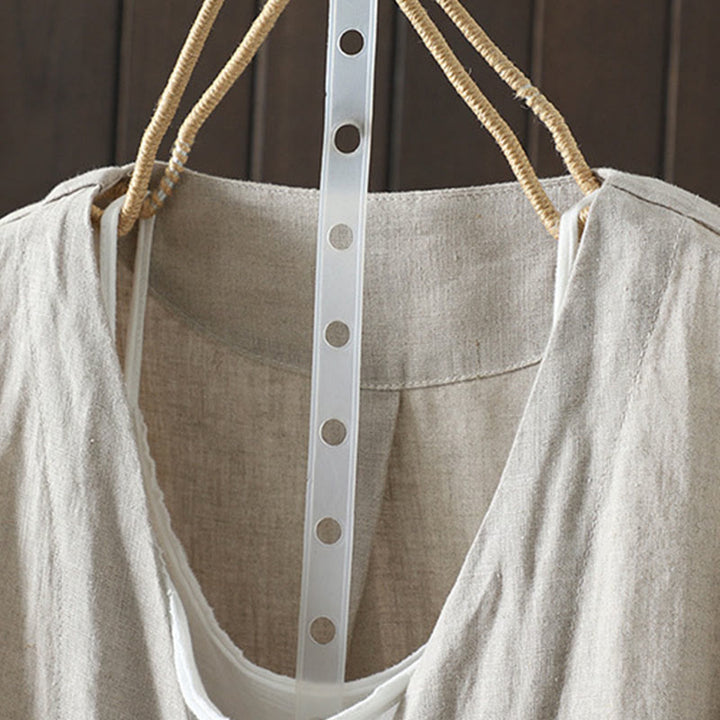 Buddha Stones Pure Color V-neck Women's Cotton Jacket With Pockets - image 1