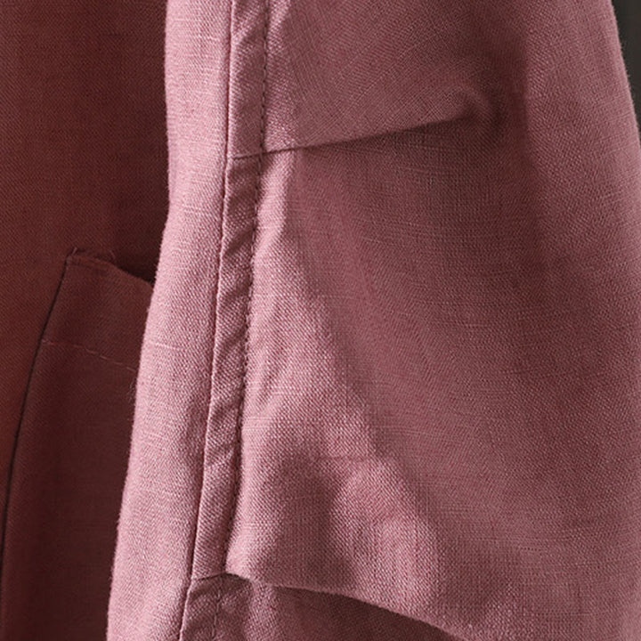 Buddha Stones Pure Color V-neck Women's Cotton Jacket With Pockets - image 9