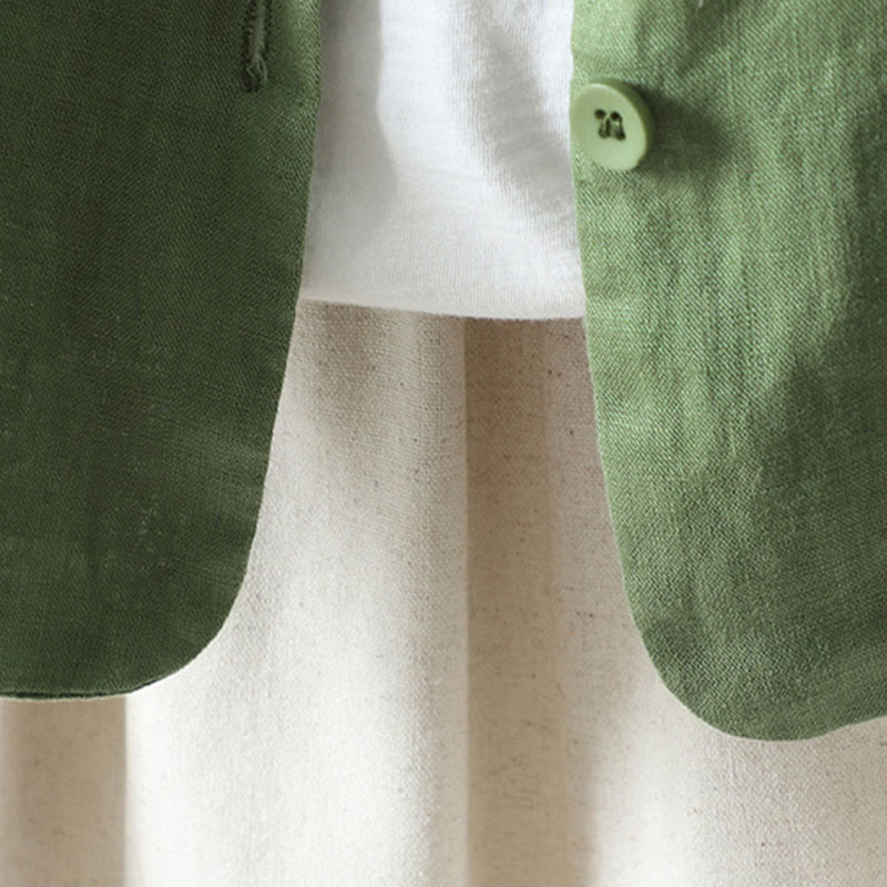 Buddha Stones Pure Color V-neck Women's Cotton Jacket With Pockets - image 21