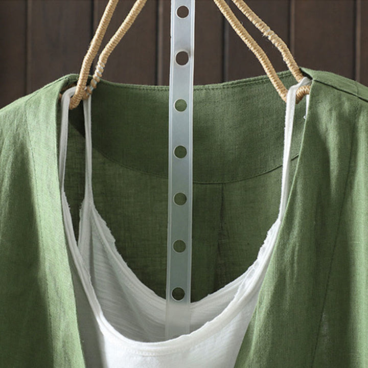 Buddha Stones Pure Color V-neck Women's Cotton Jacket With Pockets - image 18