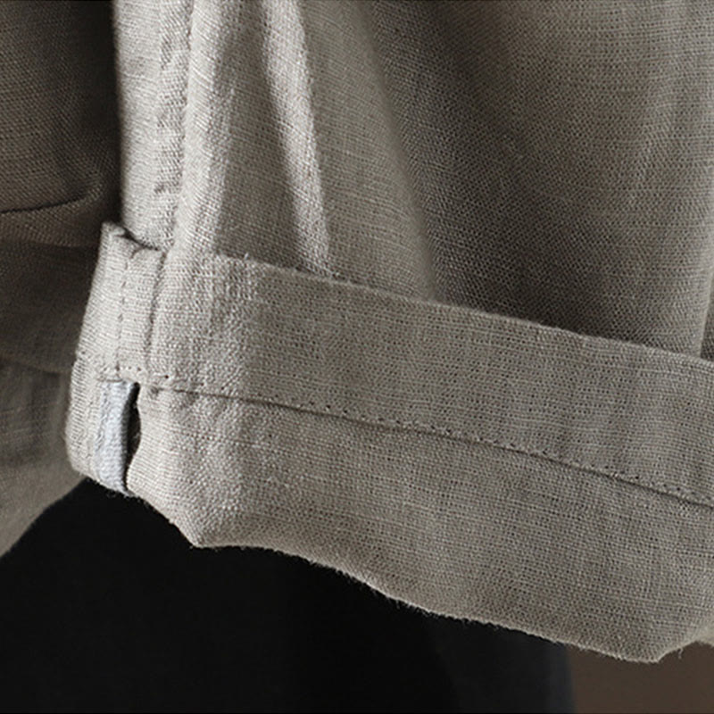 Buddha Stones Pure Color V-neck Women's Cotton Jacket With Pockets - image 26