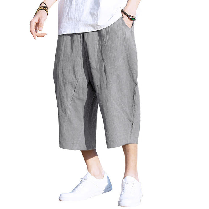 Buddha Stones Summer Plain Pleat Design Drawstring Men's 7-8 Length Pants With Pockets - image 3