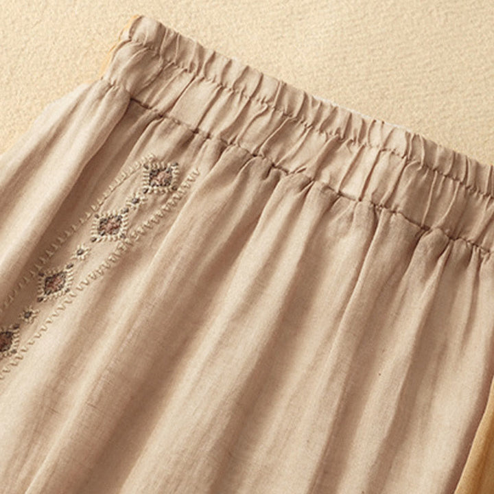 Buddha Stones Ethnic Vintage Embroidery Button Design Women's Cotton Linen 7-8 Length Skirt - image 14