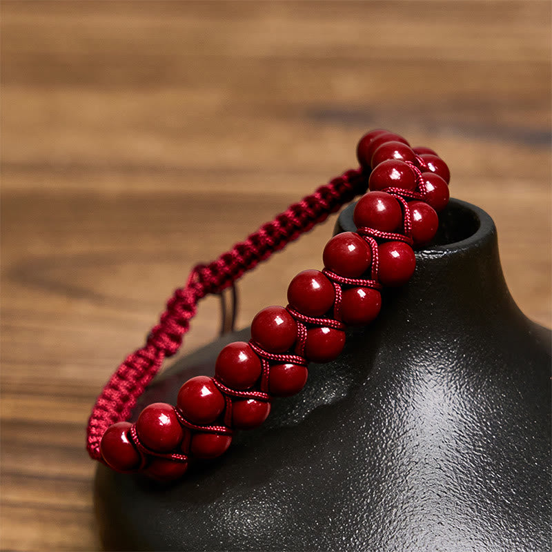 Buddha Stones Natural Tiger Eye Cinnabar Hand-woven Double Row Beads Protection Bracelet - image 9