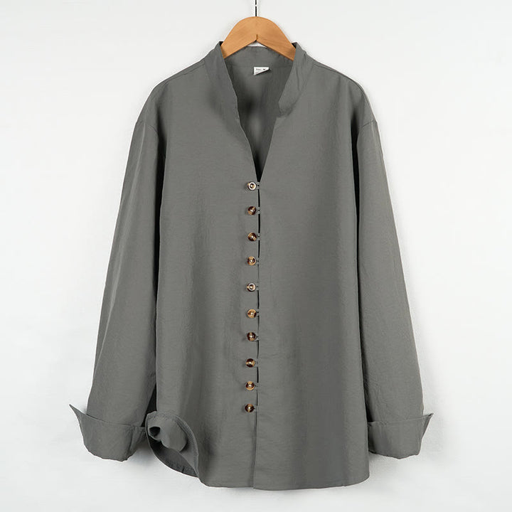 Buddha Stones Solid Color Buttons Fall Long Sleeve Men's Shirt - Gray - US/UK/AU46，EU56 (3XL) - image 0