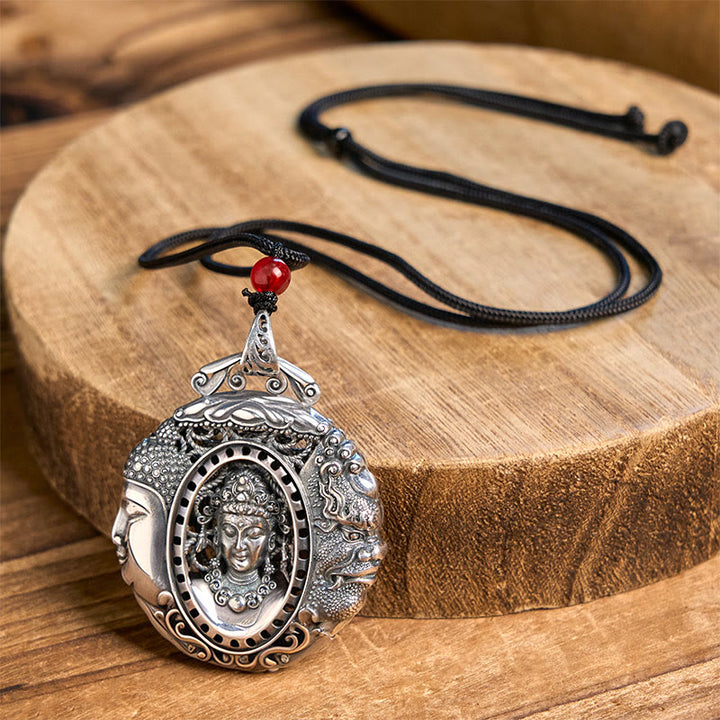 Buddha Stones Copper Buddha Devil Pattern Serenity Pendant Necklace - Buddha Devil(Red Bead Chain) - image 7