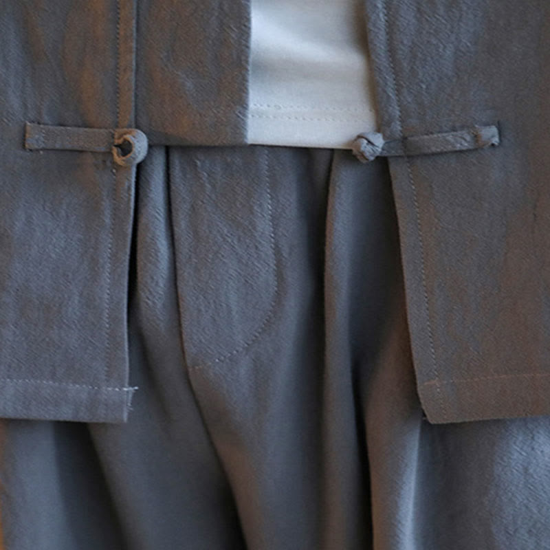 Buddha Stones 2Pcs Zen Tang Suit Men's Frog-Button Long Sleeve Shirt Pants Set With Pockets - image 12