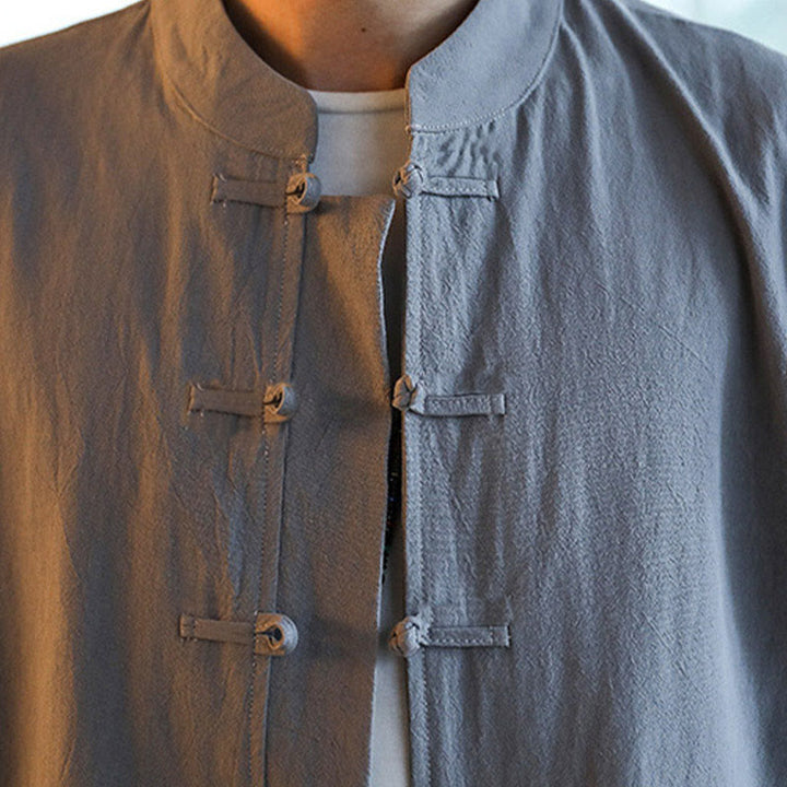 Buddha Stones 2Pcs Zen Tang Suit Men's Frog-Button Long Sleeve Shirt Pants Set With Pockets - image 9