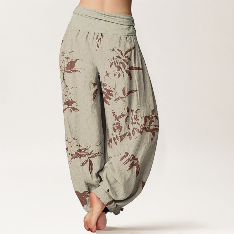 Buddha Stones Pure Cotton Branch Pattern Women's Elastic Waist Harem Pants - image 2