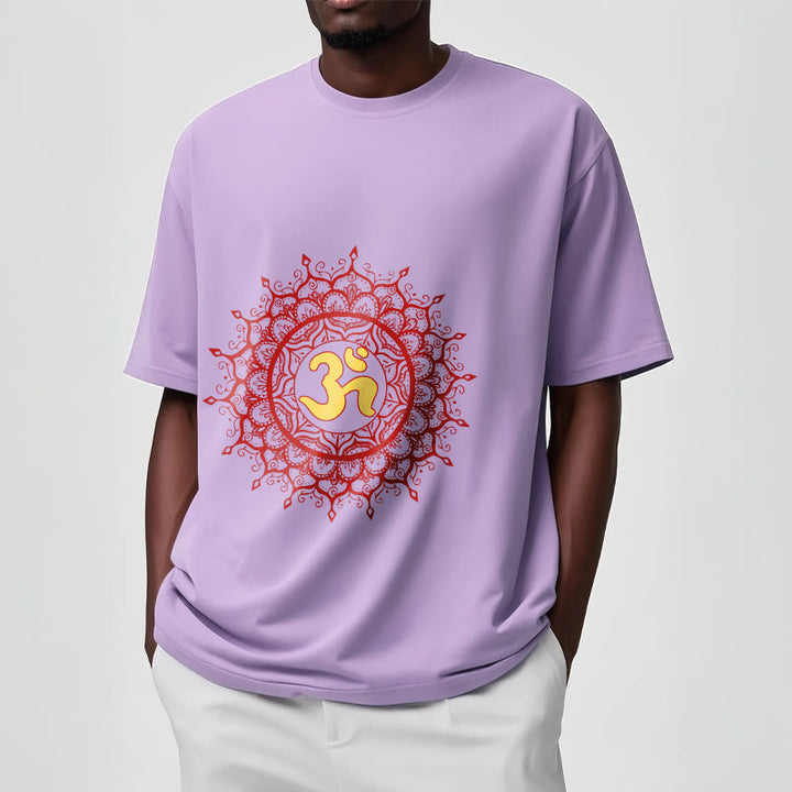 Buddha Stones Casual Red Mandala Om Symbol Pattern Cotton Tee T-shirt - image 17