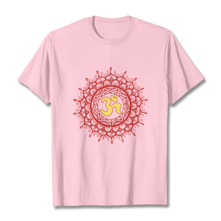 Buddha Stones Casual Red Mandala Om Symbol Pattern Cotton Tee T-shirt - LightPink - 2XL - image 12