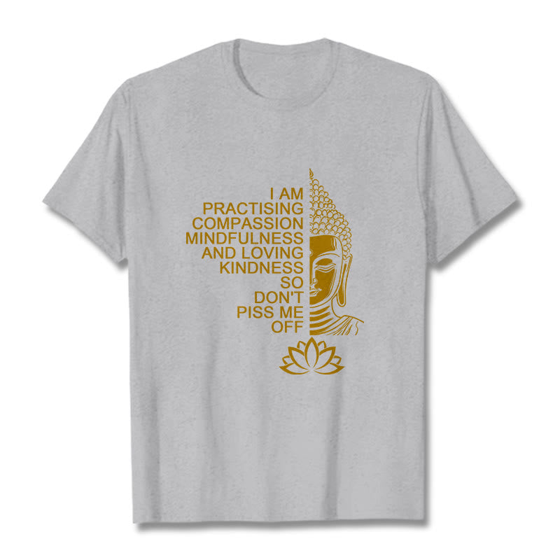 Buddha Stones Casual Golden Side Buddha Lotus Flower Pattern Cotton Tee T-Shirt - LightGrey - 2XL - image 19