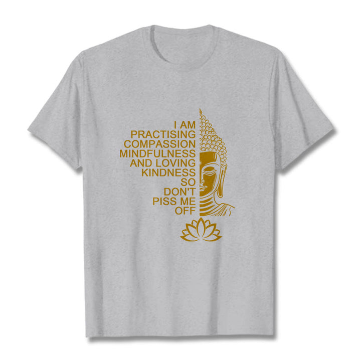 Buddha Stones Casual Golden Side Buddha Lotus Flower Pattern Cotton Tee T-Shirt - LightGrey - 2XL - image 19