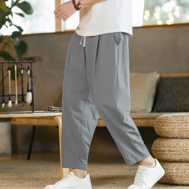 Buddha Stones Summer Men's Cotton Pants With Pockets - LightGrey - US/UK/AU46，EU56 (5XL)  - image 21
