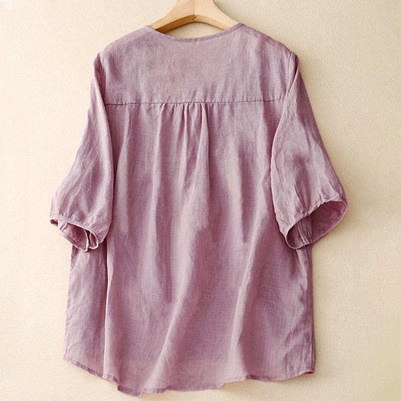 Buddha Stones Casual Plain Loose Women's V-Neck Design Half Sleeve Shirt - image 1