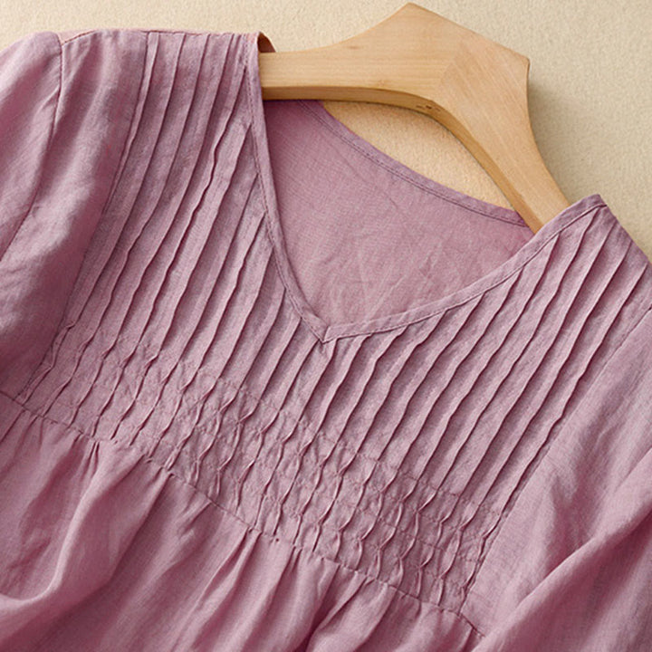 Buddha Stones Casual Plain Loose Women's V-Neck Design Half Sleeve Shirt - image 9