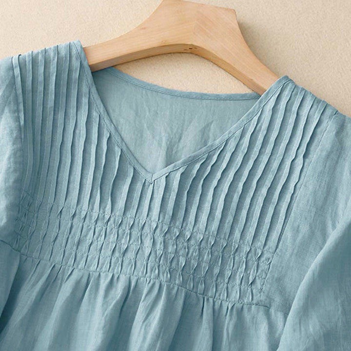 Buddha Stones Casual Plain Loose Women's V-Neck Design Half Sleeve Shirt - image 26