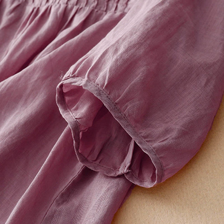 Buddha Stones Casual Plain Loose Women's V-Neck Design Half Sleeve Shirt - image 5