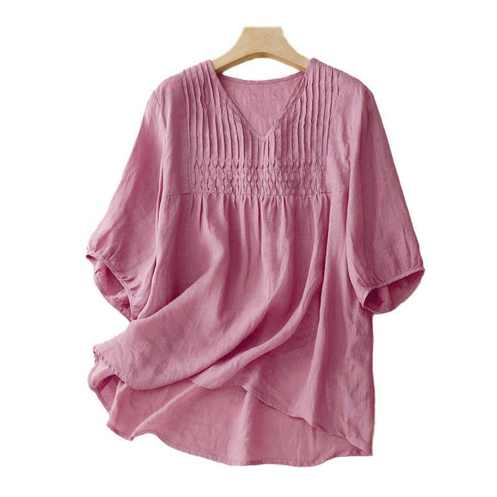 Buddha Stones Casual Plain Loose Women's V-Neck Design Half Sleeve Shirt - image 19