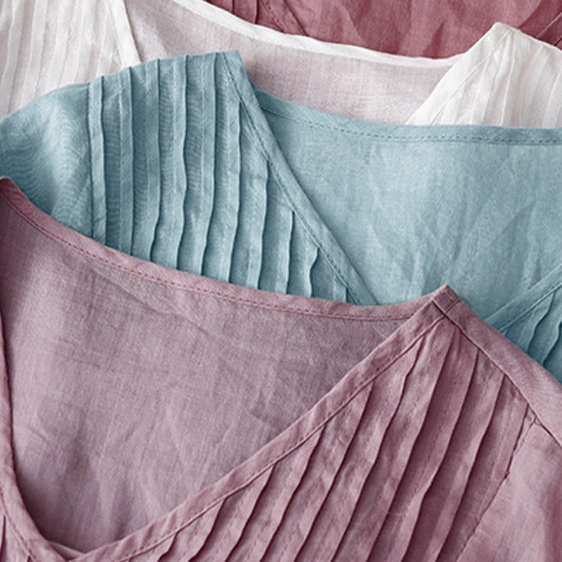 Buddha Stones Casual Plain Loose Women's V-Neck Design Half Sleeve Shirt - image 30