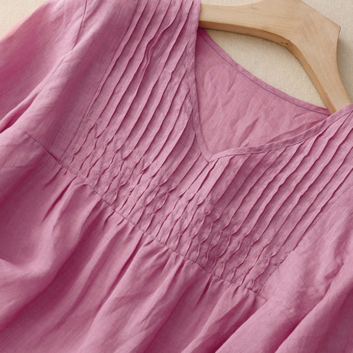 Buddha Stones Casual Plain Loose Women's V-Neck Design Half Sleeve Shirt - image 18