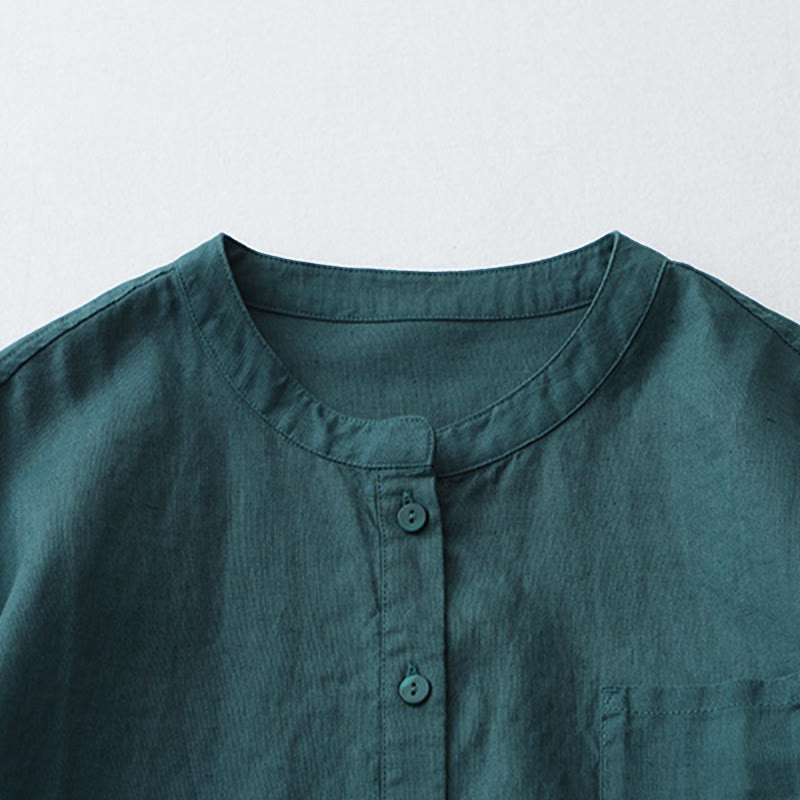 Buddha Stones Solid Color Button Three Quarter Sleeve Shirt - image 16
