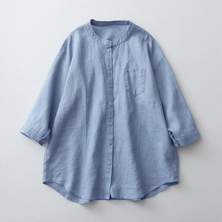 Buddha Stones Solid Color Button Three Quarter Sleeve Shirt - LightBlue - US8-10，UK/AU12-14，EU40-42 (2XL) - image 21