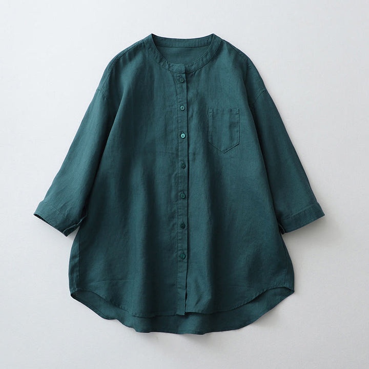 Buddha Stones Solid Color Button Three Quarter Sleeve Shirt - Teal - US8-10，UK/AU12-14，EU40-42 (2XL) - image 13