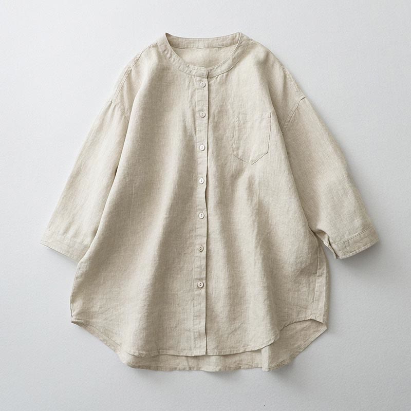 Buddha Stones Solid Color Button Three Quarter Sleeve Shirt - Linen - US8-10，UK/AU12-14，EU40-42 (2XL) - image 2