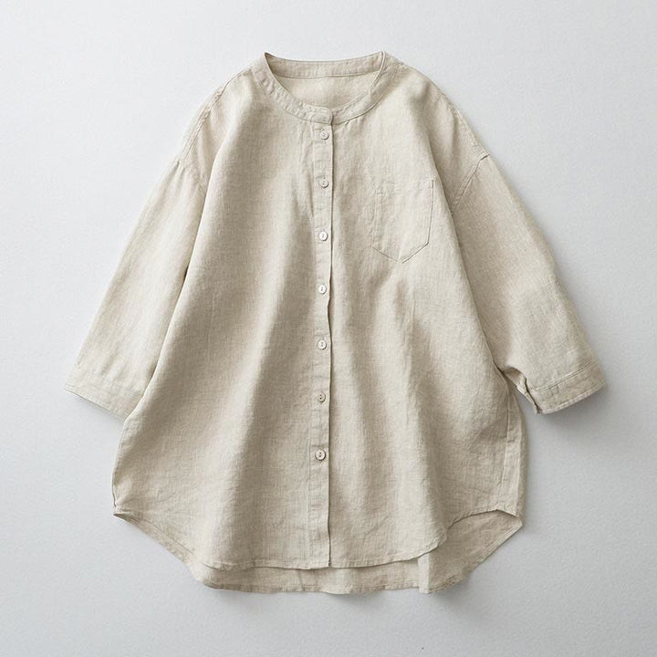 Buddha Stones Solid Color Button Three Quarter Sleeve Shirt - Linen - US8-10，UK/AU12-14，EU40-42 (2XL) - image 2