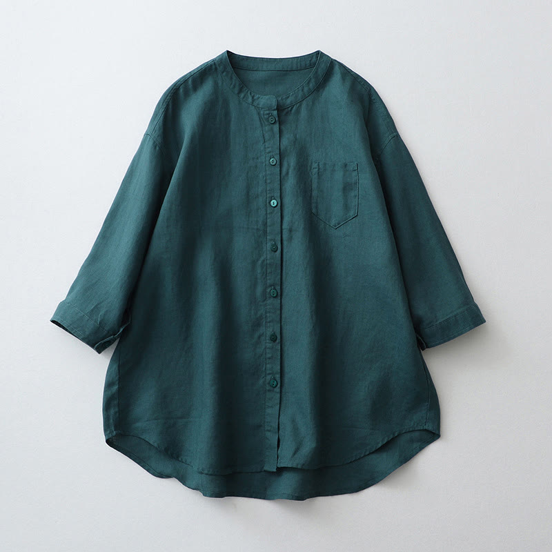 Buddha Stones Solid Color Button Three Quarter Sleeve Shirt - SteelBlue - US8-10，UK/AU12-14，EU40-42 (2XL) - image 14