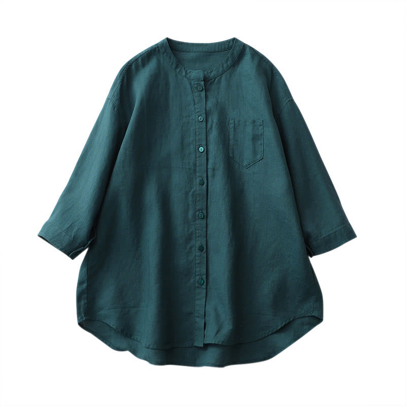 Buddha Stones Solid Color Button Three Quarter Sleeve Shirt - image 15