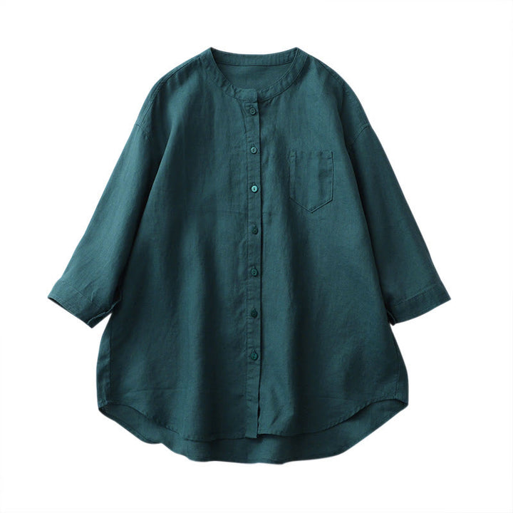 Buddha Stones Solid Color Button Three Quarter Sleeve Shirt - image 15