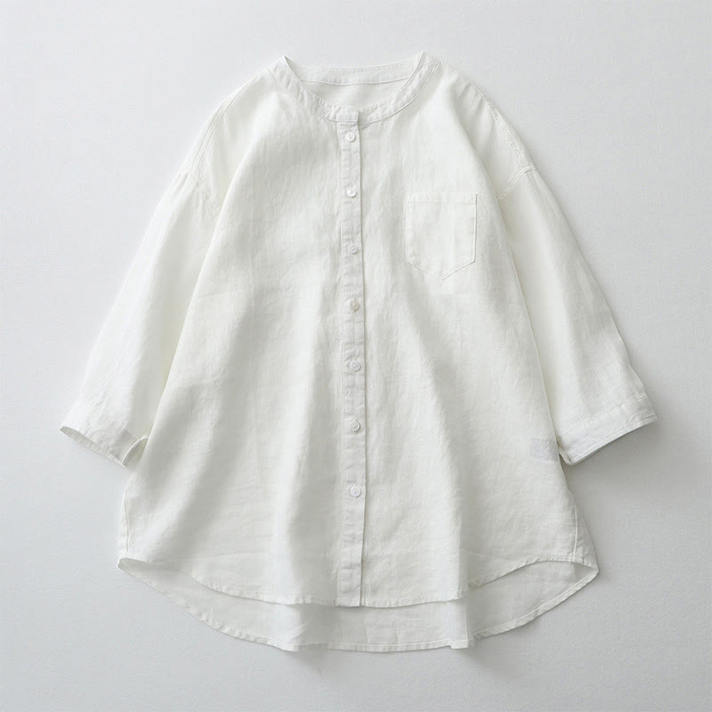 Buddha Stones Solid Color Button Three Quarter Sleeve Shirt - White - US8-10，UK/AU12-14，EU40-42 (2XL) - image 28
