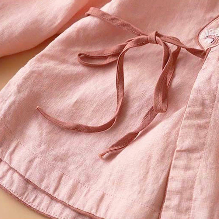 Buddha Stones Casual Embroidered Flowers Slant Collar Strap Long Sleeve Cotton Women's Shirt - image 4