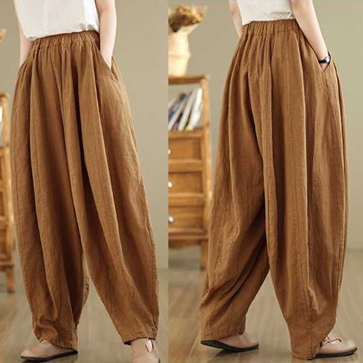 Buddha Stones Spring Casual Simple Design Women's Cotton Linen Harem Pants With Pockets - image 8