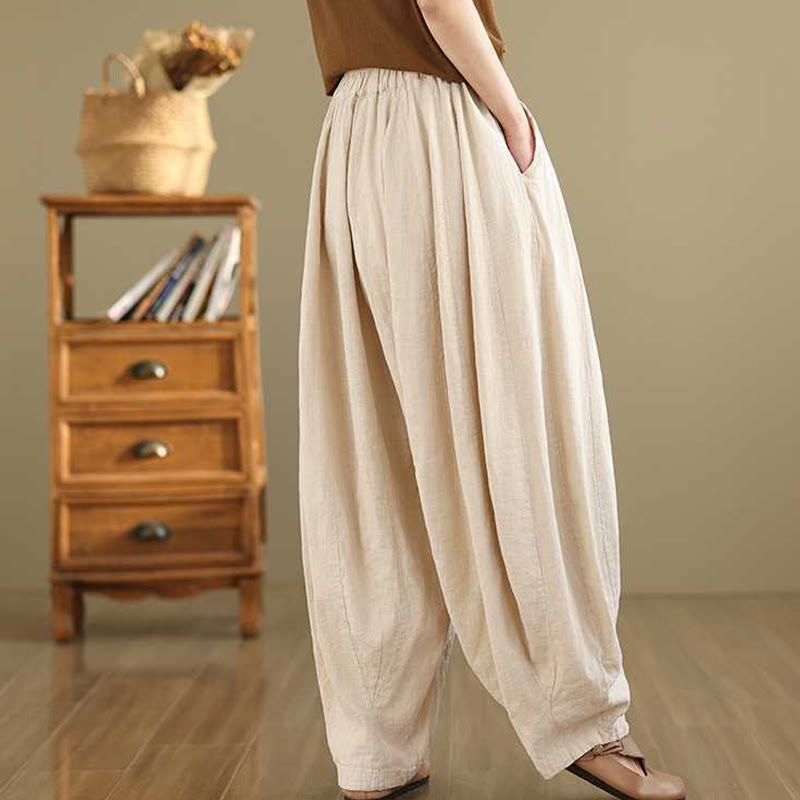 Buddha Stones Spring Casual Simple Design Women's Cotton Linen Harem Pants With Pockets - image 18