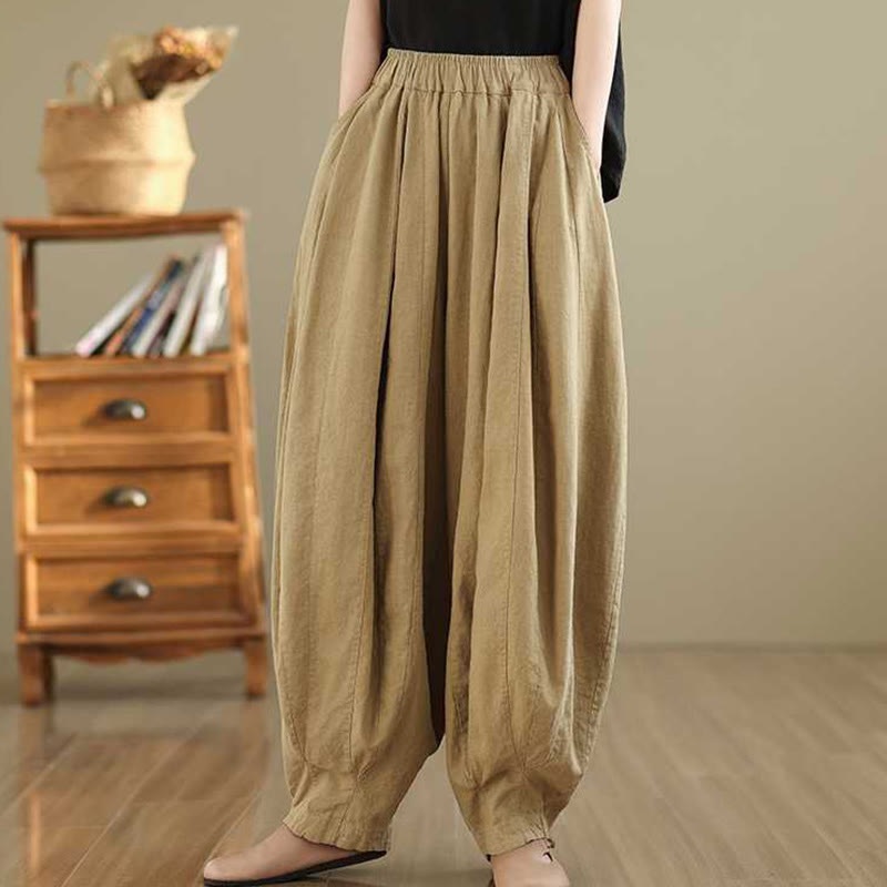 Buddha Stones Spring Casual Simple Design Women's Cotton Linen Harem Pants With Pockets - image 12