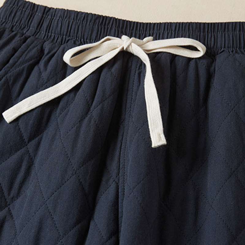 Buddha Stones Diamond Quilted Design Thermal Fleece-Lined Women's Harem Cotton Pants With Pockets - image 2