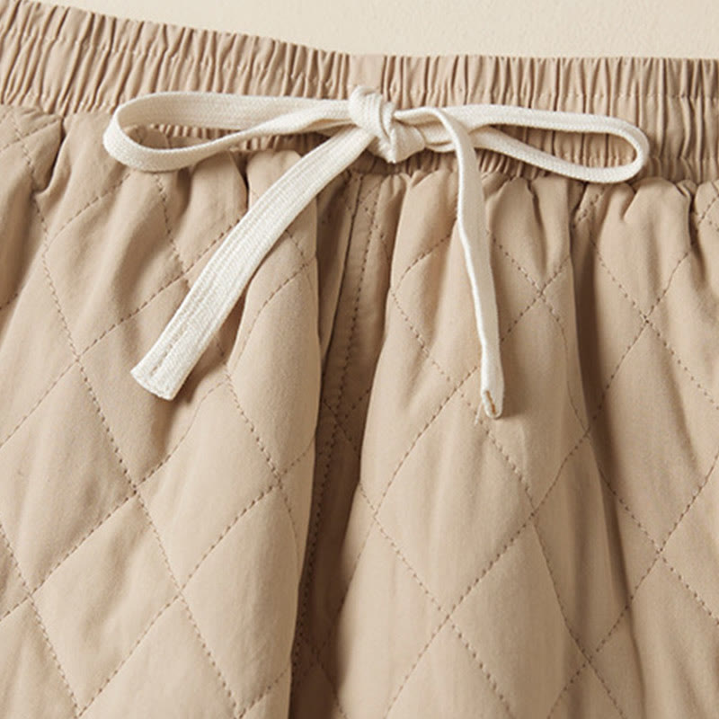 Buddha Stones Diamond Quilted Design Thermal Fleece-Lined Women's Harem Cotton Pants With Pockets - image 11