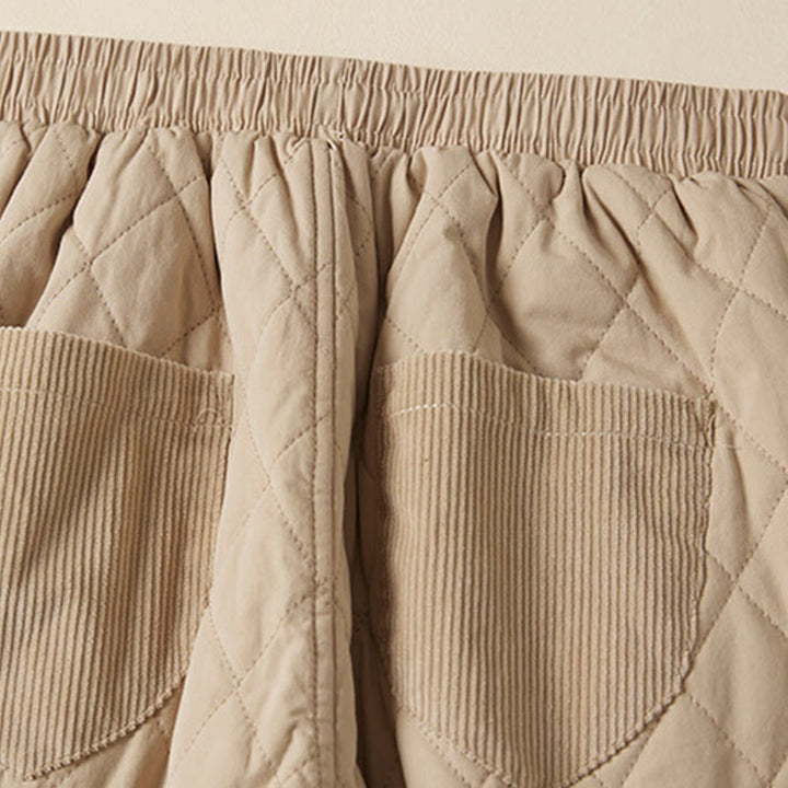 Buddha Stones Diamond Quilted Design Thermal Fleece-Lined Women's Harem Cotton Pants With Pockets - image 12