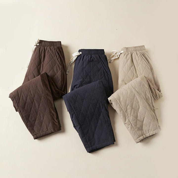 Buddha Stones Diamond Quilted Design Thermal Fleece-Lined Women's Harem Cotton Pants With Pockets - image 27