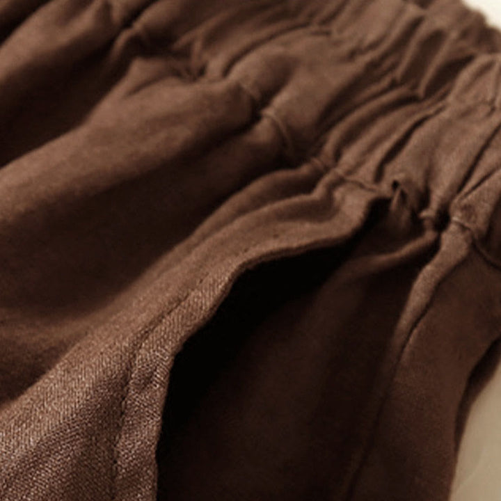 Buddha Stones Plain Color Bottom Hollow Lace Design Lace-up Cotton Linen Women's Shorts With Pockets - image 38