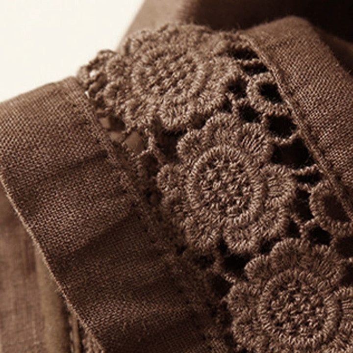 Buddha Stones Plain Color Bottom Hollow Lace Design Lace-up Cotton Linen Women's Shorts With Pockets - image 41