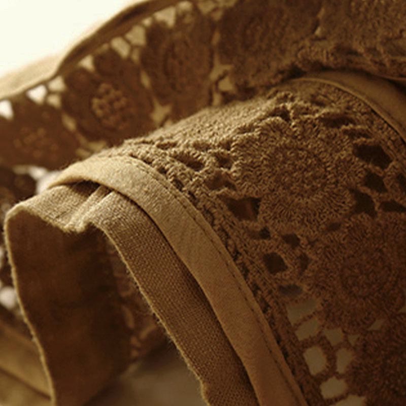 Buddha Stones Plain Color Bottom Hollow Lace Design Lace-up Cotton Linen Women's Shorts With Pockets - image 26