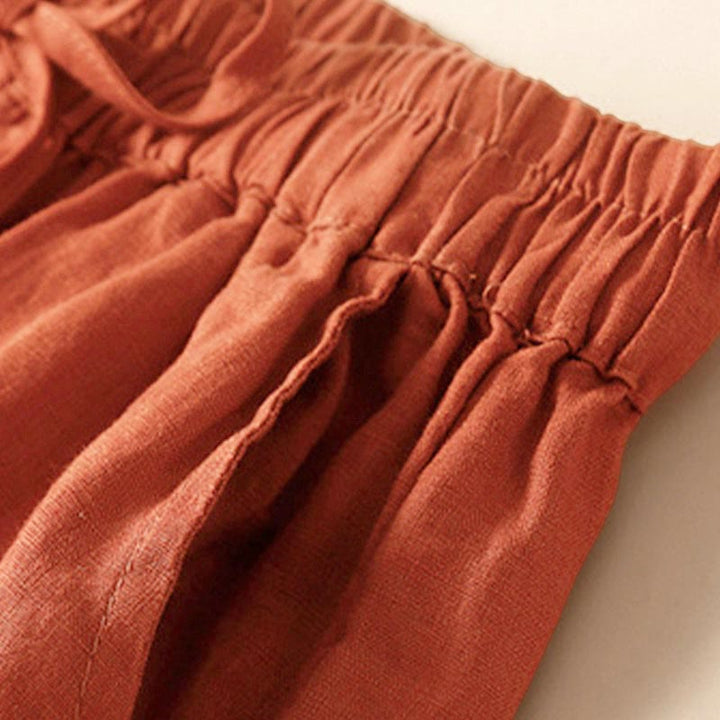 Buddha Stones Plain Color Bottom Hollow Lace Design Lace-up Cotton Women's Shorts With Pockets - image 43