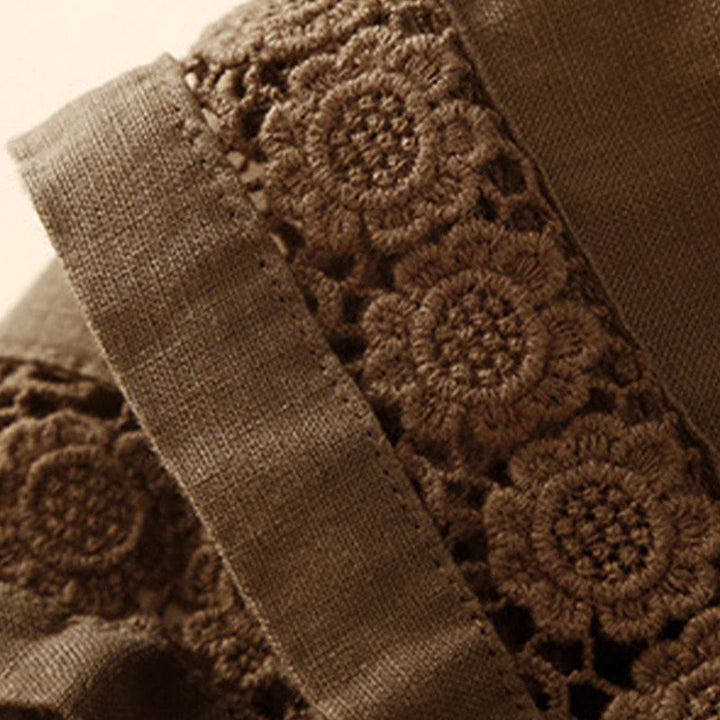Buddha Stones Plain Color Bottom Hollow Lace Design Lace-up Cotton Linen Women's Shorts With Pockets - image 52