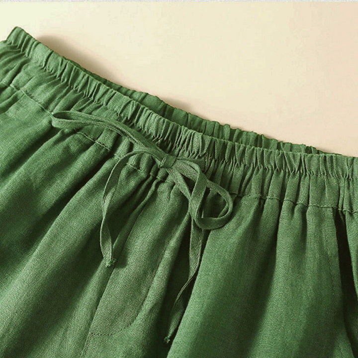 Buddha Stones Plain Color Bottom Hollow Lace Design Lace-up Cotton Linen Women's Shorts With Pockets - image 31