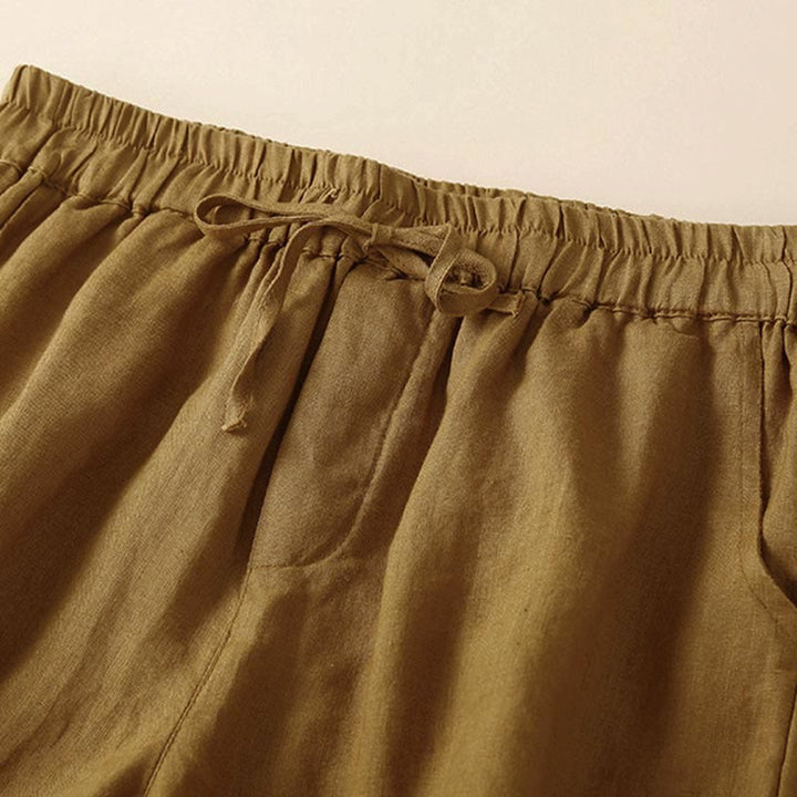 Buddha Stones Plain Color Bottom Hollow Lace Design Lace-up Cotton Linen Women's Shorts With Pockets - image 25